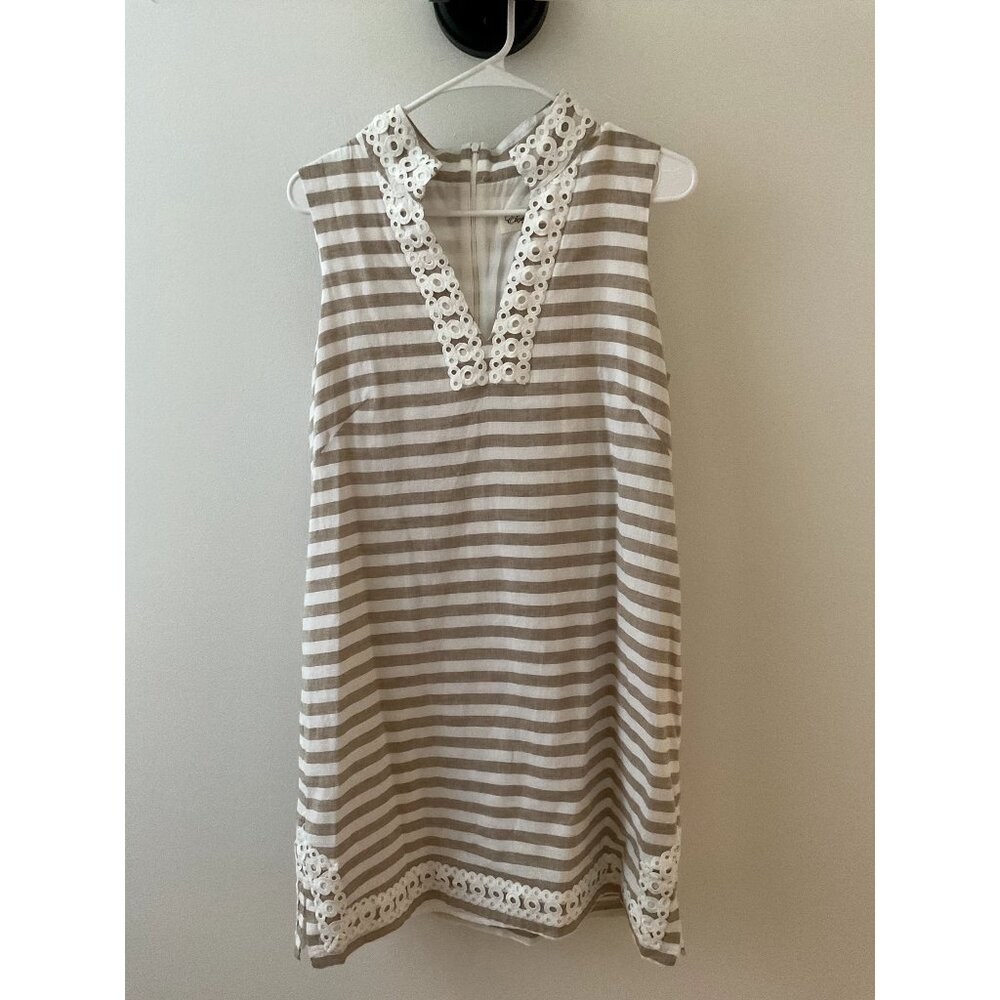 Eliza J Womens 12 Khaki tan White Stripe Dress